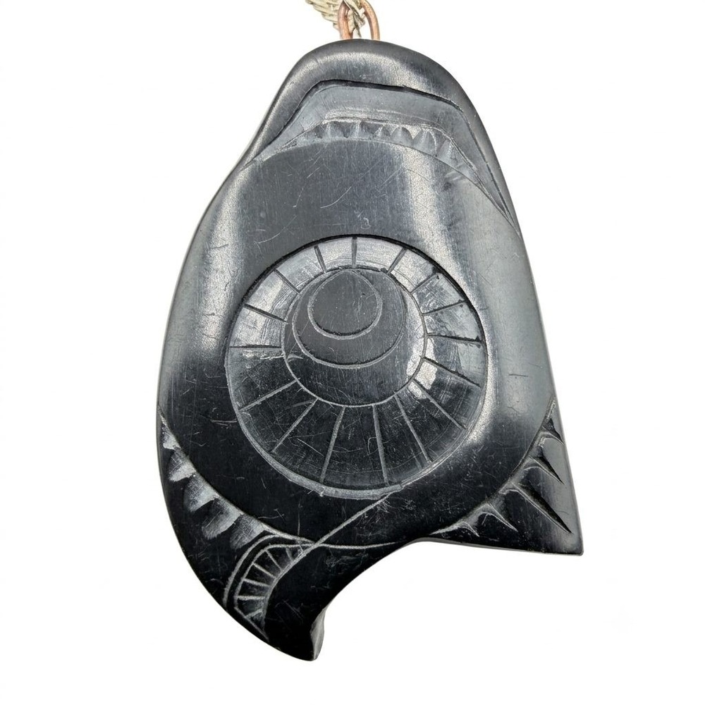 Vintage Haida Argillite Raven Pendant Necklace Signed F. Yeltatzie 925 Chain